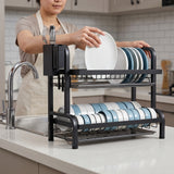 SOGA 2X 2 Tier Steel Black Kitchen Countertop Drying Dish Rack Plate Cutlery Cutting Board Holder Dish Drainer Kitchen Organiser