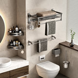 SOGA 61cm Gray Wall-Mounted Double Pole Towel Holder Bathroom Organiser Rail Hanger with Hooks