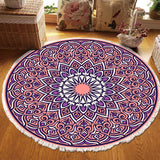 SOGA 90cm Purple Mandala Round Carpet for Living Room Bedroom Anti-slip Doormat, Home Decor