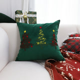 SOGA 2X 45cm Throw Pillow Green Three Embroidered Christmas Trees for Festive Holiday Square Cushion Home Decor