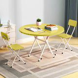 SOGA 2X Yellow Dining Table Portable Round Surface Space Saving Folding Desk Home Decor