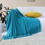 SOGA Blue Acrylic Knitted Throw Blanket Solid Fringed Warm Cozy Woven Cover Couch Bed Sofa Home Decor