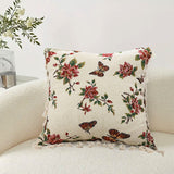 SOGA 2X 45cm Creamy White French Vintage Butterfly Loves Flowers Tassel Throw Pillow