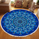 SOGA 90cm Blue Mandala Round Carpet for Living Room Bedroom Anti-slip Doormat, Home Decor