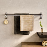 SOGA 62cm Gray Wall-Mounted Double Pole Towel Holder Bathroom Organiser Rail Hanger with Hooks