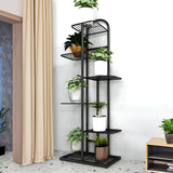 SOGA 5 Tier 6 Pots Black Metal Plant Stand Flowerpot Display Shelf Rack Indoor Home Office Decor