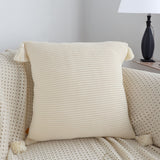 SOGA 45cm Yellowish-brown Wabi-Sabi Thickened Cotton Tassel Square  Throw Pillow