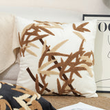 SOGA 45cm Cream Brown Bamboo Leaf Botanical Embroidered Throw Pillow