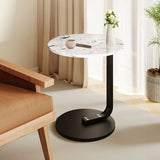 SOGA 2X 50cm White Marble Mini Side Table Movable Lightweight w/ Black Frame