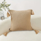 SOGA 2X 50CM Light Brown Pillow with Tassel Accents Rizzy Transitional Cover Throw Pillow