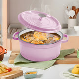 SOGA 26cm Pink Cast Iron Ceramic Stewpot Casserole Stew Cooking Pot With Lid