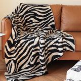 SOGA 130x170cm Throw Blanket Black and White Soft Zebra Print Half Fleece Casual Stylish Cozy