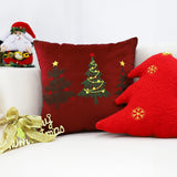 SOGA 2X 45cm Burgundy Red Throw Pillow with Three Embroidered Christmas Trees Festive Holiday Square Cushion Home Decor