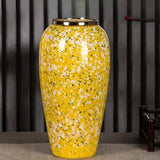 SOGA 35x17cm Yellow with White Mini Floral Large Ceramic Flower Vase Elegant Living Room Home Decor