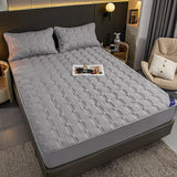 SOGA 2X  Grey 183cm Wide Mattress Cover Thick Quilted Stretchable Bed Spread Sheet Protector with Pillow Covers