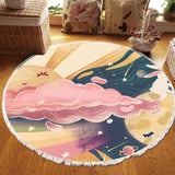 SOGA 120cm Round Tassels Carpet Sky Landscape Clouds Boho Circle Area Rugs, Home Decor