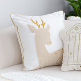 SOGA 2X 45cm Whimsical Beige Reindeer Applique Gold Accent Throw Pillow