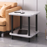 SOGA 2X 70cm White Stone-Patterned Round Tables – Modern Design with Black Metal Legs