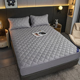 SOGA 2X Grey 183cm Wide Cross-Hatch Mattress Cover Thick Quilted Stretchable Bed Spread Sheet Protector with Pillow Covers