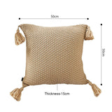 SOGA 2X 50CM Light Brown Pillow with Tassel Accents Rizzy Transitional Cover Throw Pillow