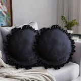 SOGA 2X 45cm Butterfly Black Vintage Lotus Leaf Edge Round Throw Pillow