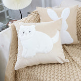 SOGA 2X 45cm Throw Pillow Light Tan Square Cushion with Soft White Cat Design Decorative Home Decor