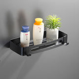 SOGA Black Wall-Mounted Rectangular Bathroom Storage Organiser Space Saving Adhesive Shelf Rack with Hooks