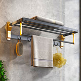 SOGA 63cm Wall-Mounted Double Pole Towel Holder Bathroom Organiser Rail Hanger with Hooks