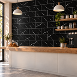 SOGA Peel & Stick Floor and Wall Tiles 30 x 60cm 10 Pack Black Faux Marble