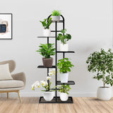 SOGA 6 Tier 7 Pots Black Metal Plant Stand Flowerpot Display Shelf Rack Indoor Home Office Decor