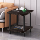 SOGA 2X 70cm Black Stone-Patterned Round Side Tables – Modern Design with Black Metal Legs