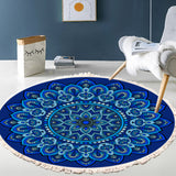 SOGA 90cm Blue Mandala Round Carpet for Living Room Bedroom Anti-slip Doormat, Home Decor