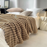 SOGA 150x200cm Warm & Cozy Flannel Polyester Throw Blanket Light Brown