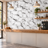 SOGA Peel & Stick Floor and Wall Tiles 60 x 60cm 10 Pack Black White Faux Marble