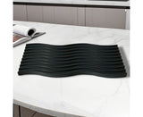 SOGA 39cm Black Wave Ribbed Wooden Serving Tray - Premium Beech Wood Decorative Tray
