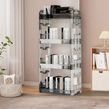 SOGA 2X 38x24x90cm Clear 4 Tier Bookshelf & Cosmetic Storage Organizer Trolley Rack