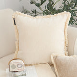 SOGA 2X 45cm Creamy White Home Aesthetic Chenille Texture Tassel Square Throw pillow