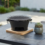 SOGA 2X Medium Cast Iron Round Stove Charcoal Table Net Grill Japanese Style BBQ Picnic Camping with Wooden Board