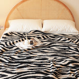 SOGA 2X 130x170cm Throw Blanket Black and White Soft Zebra Print Half Fleece Casual Stylish Cozy