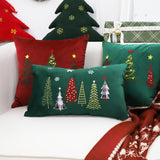 SOGA 2X 30cm Throw Pillow Dark Green Christmas Forest Embroidered Lumbar for Festive Holiday Cushion Home Decor