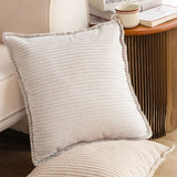 SOGA 45cm Beige Warm Wood Tone & Wabi-sabi Striped Corduroy Square Throw Pillow