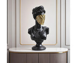 SOGA 40cm Black Resin Bust – Gold Striped Mask Home Sculpture