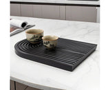 SOGA 32cm Black Ribbed Wooden Serving Tray - Premium Beech Wood Decorative Tray