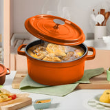 SOGA Cast Iron Enamel Porcelain Stewpot Casserole Stew Cooking Pot With Lid 5L Orange 26cm