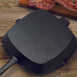 SOGA 26cm Square Ribbed Cast Iron Frying Pan Skillet Steak Sizzle Platter with Handle