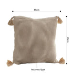 SOGA 2X 45cm Khaki Wabi-Sabi Raised Pillow Cotton Striped Large Tassel Square Pillow Throw Pillow