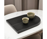 SOGA 32cm Black Ribbed Wooden Serving Tray - Premium Beech Wood Decorative Tray