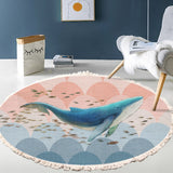 SOGA 120cm Round Tassels Whale Print Area Rugs Home Decor