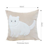 SOGA 2X 45cm Throw Pillow Light Tan Square Cushion with Soft White Cat Design Decorative Home Decor