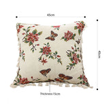 SOGA 45cm Creamy White French Vintage Butterfly Loves Flowers Tassel Throw Pillow